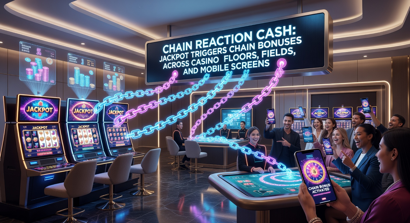 Mobile phone screen displaying a chain bonus notification overlaying sports betting odds and slot reels, illustrating cross-platform jackpot ripple effects