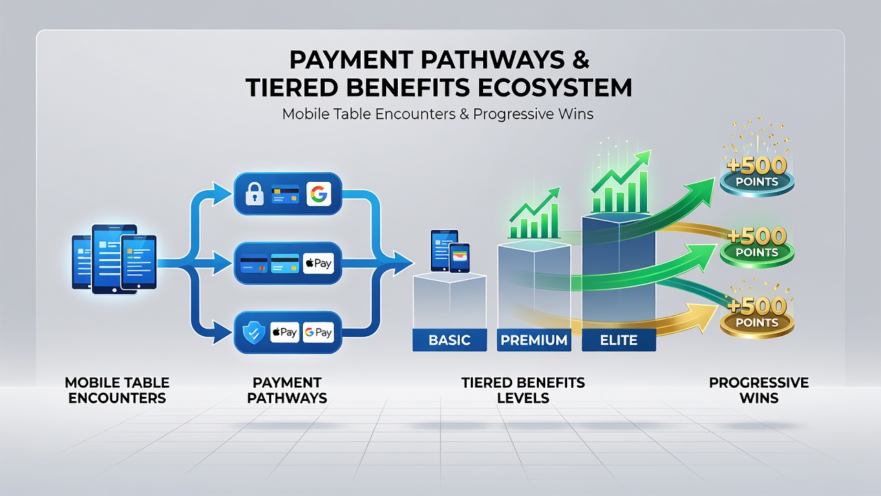 Mobile payment interfaces displaying tiered loyalty rewards during live table sessions and progressive jackpot tracking