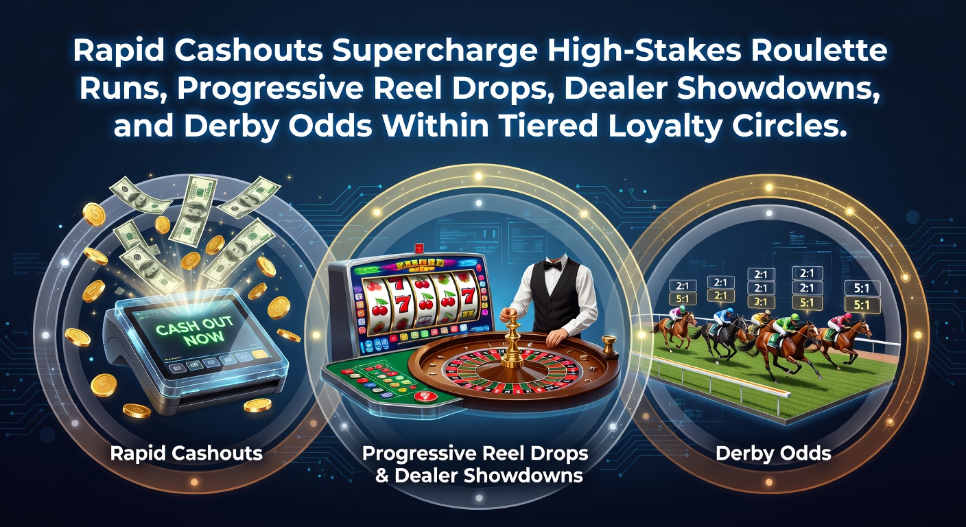 Dynamic graphic showing a player executing a rapid cashout amid a flurry of high-stakes roulette spins and progressive slot reels dropping jackpots in a loyalty tier dashboard